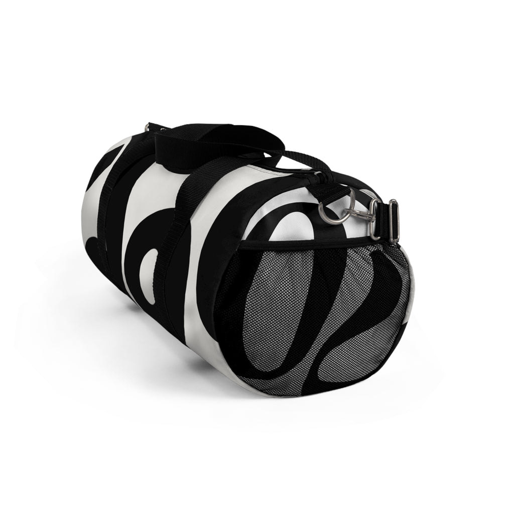 Minimalist White Duffel Bag with Black Script Accent — Travel & Gym Weekender