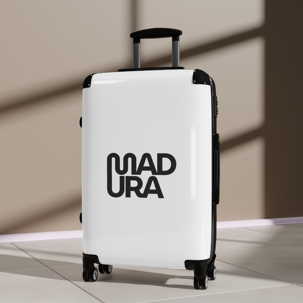 Bold Typographic Suitcase - Modern Black & White Travel Luggage with 'MADURA' Design