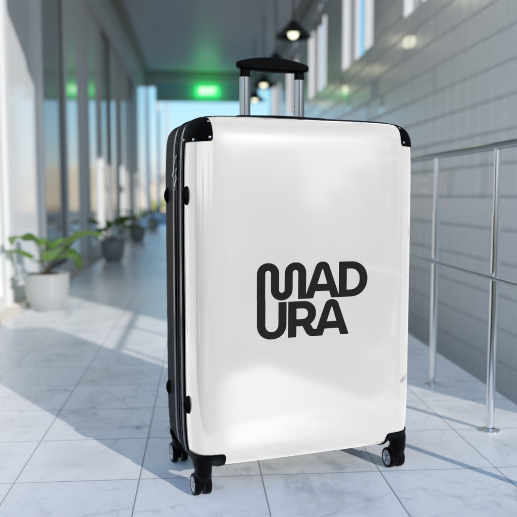 Bold Typographic Suitcase - Modern Black & White Travel Luggage with 'MADURA' Design