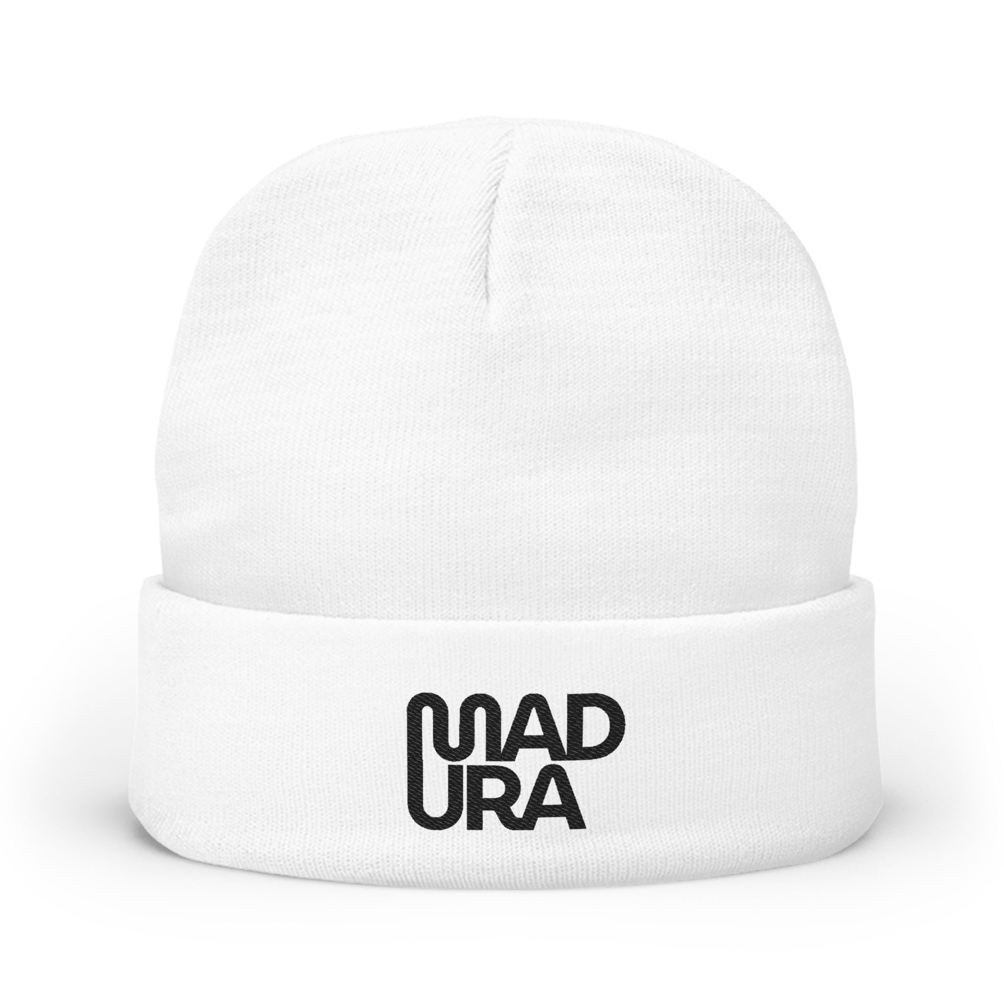 Embroidered 'MADURA' Knit Beanie — Cozy Winter Hat, Minimal Logo Cuffed Beanie