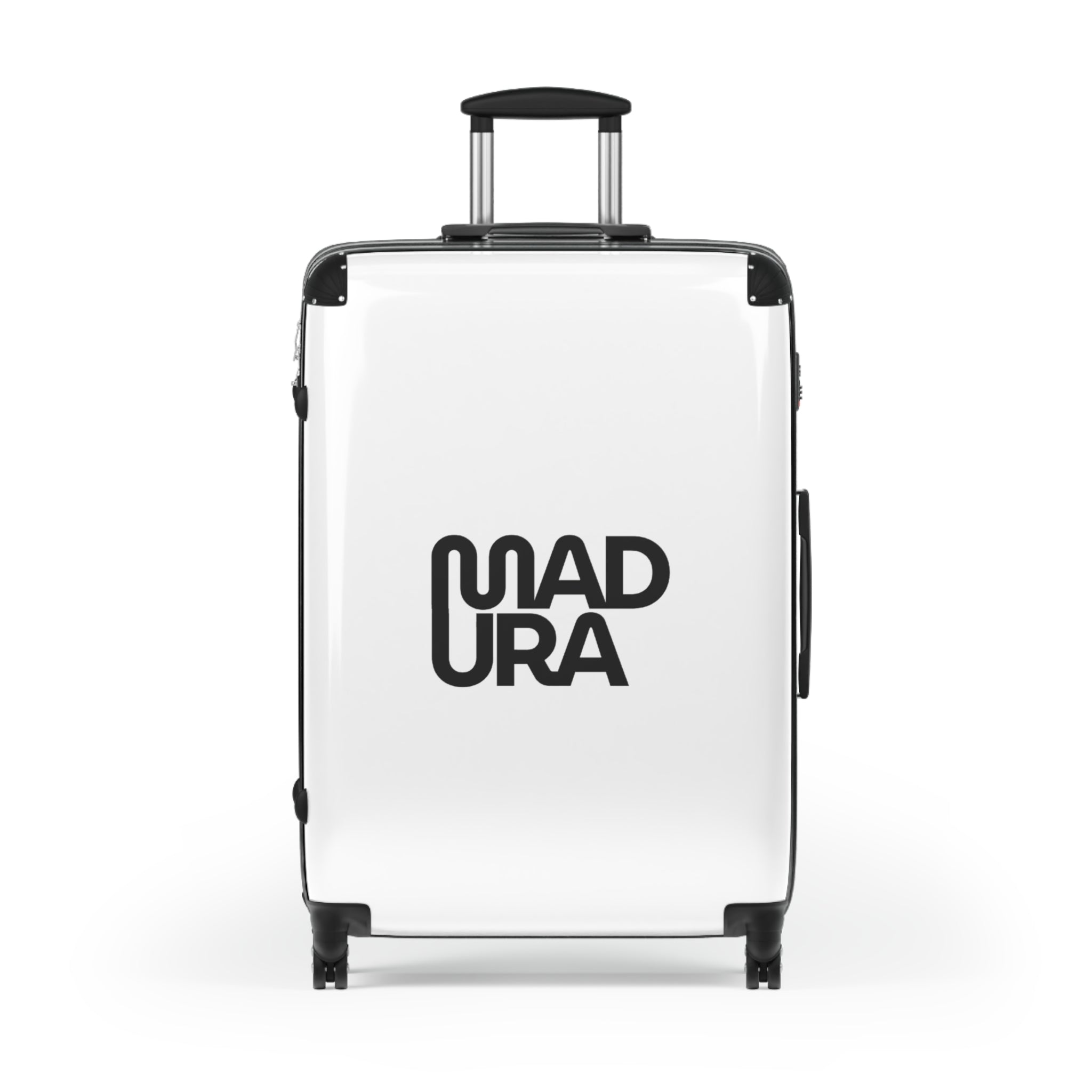 Bold Typographic Suitcase - Modern Black & White Travel Luggage with 'MADURA' Design