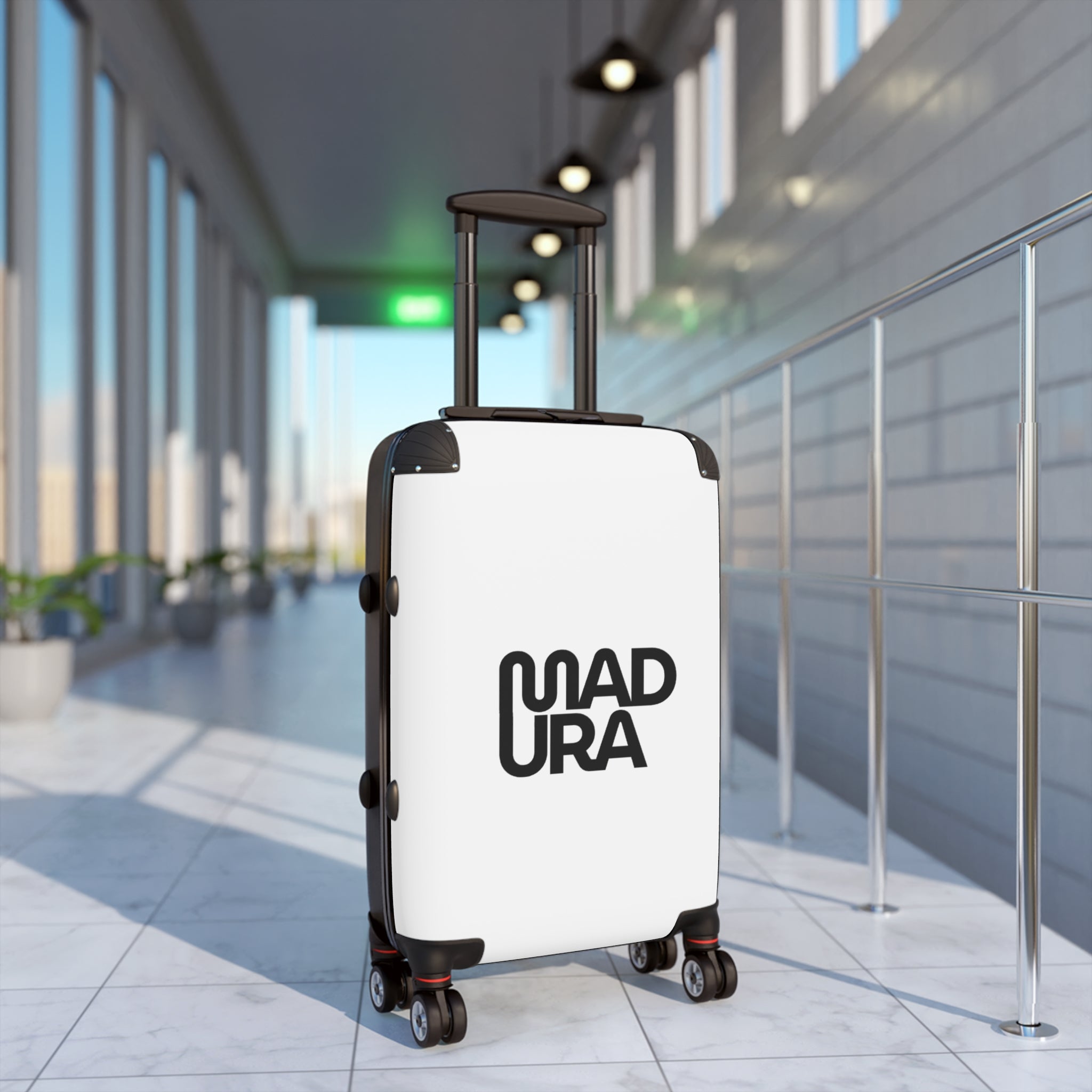 Bold Typographic Suitcase - Modern Black & White Travel Luggage with 'MADURA' Design