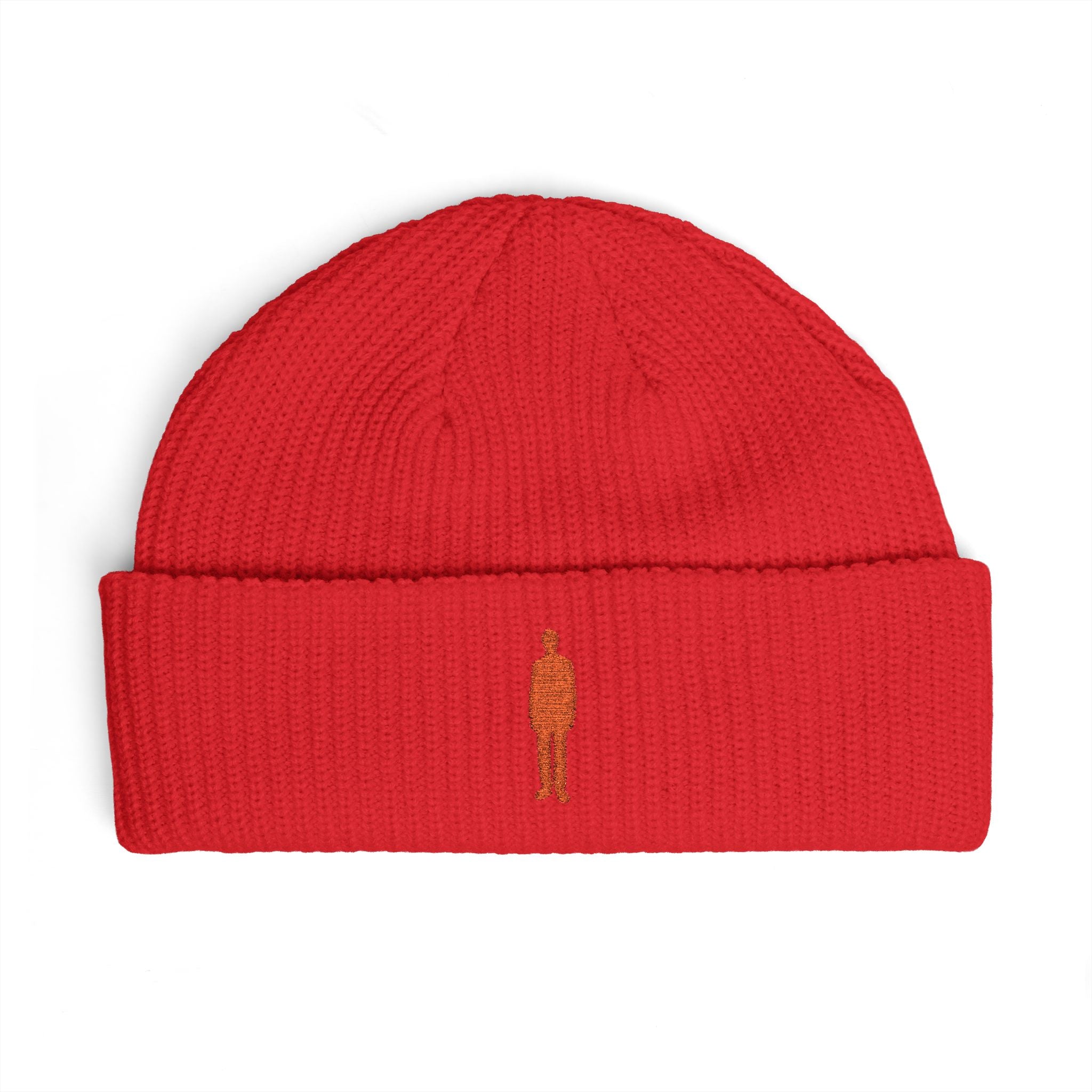 Embroidered Silhouette Cuff Beanie — Minimalist Figure Knit Hat