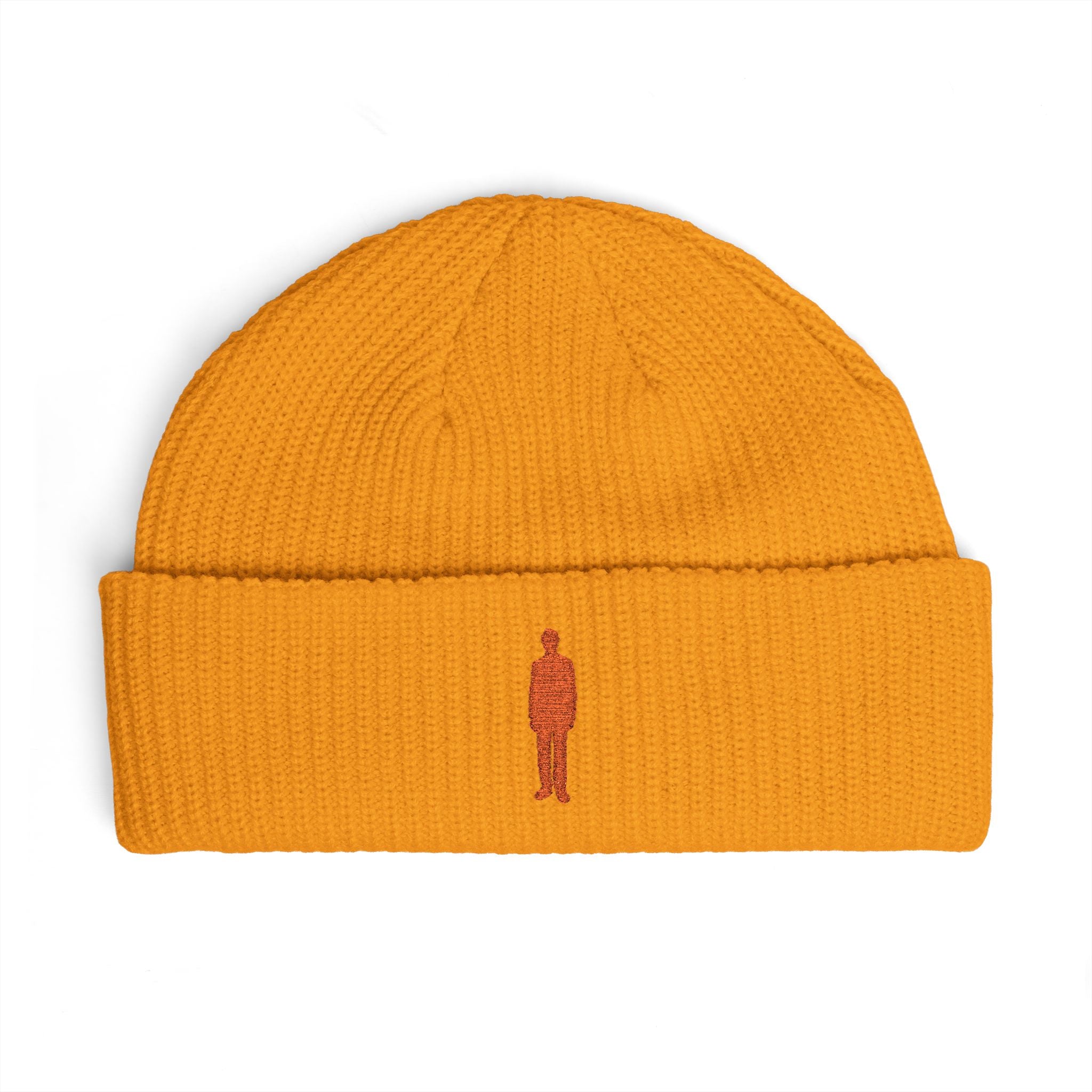 Embroidered Silhouette Cuff Beanie — Minimalist Figure Knit Hat