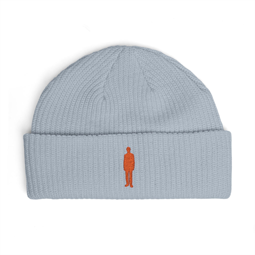 Embroidered Silhouette Cuff Beanie — Minimalist Figure Knit Hat