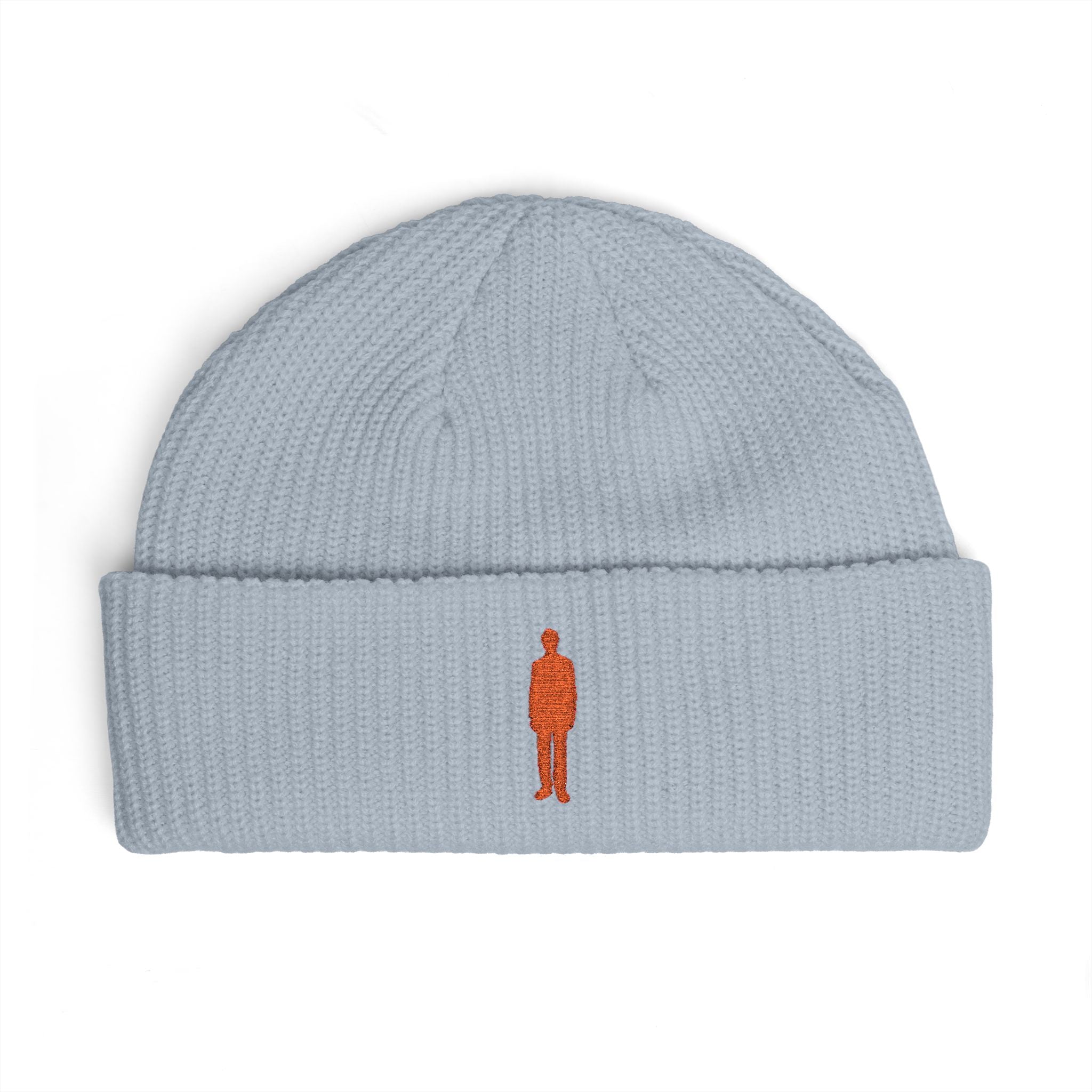 Embroidered Silhouette Cuff Beanie — Minimalist Figure Knit Hat