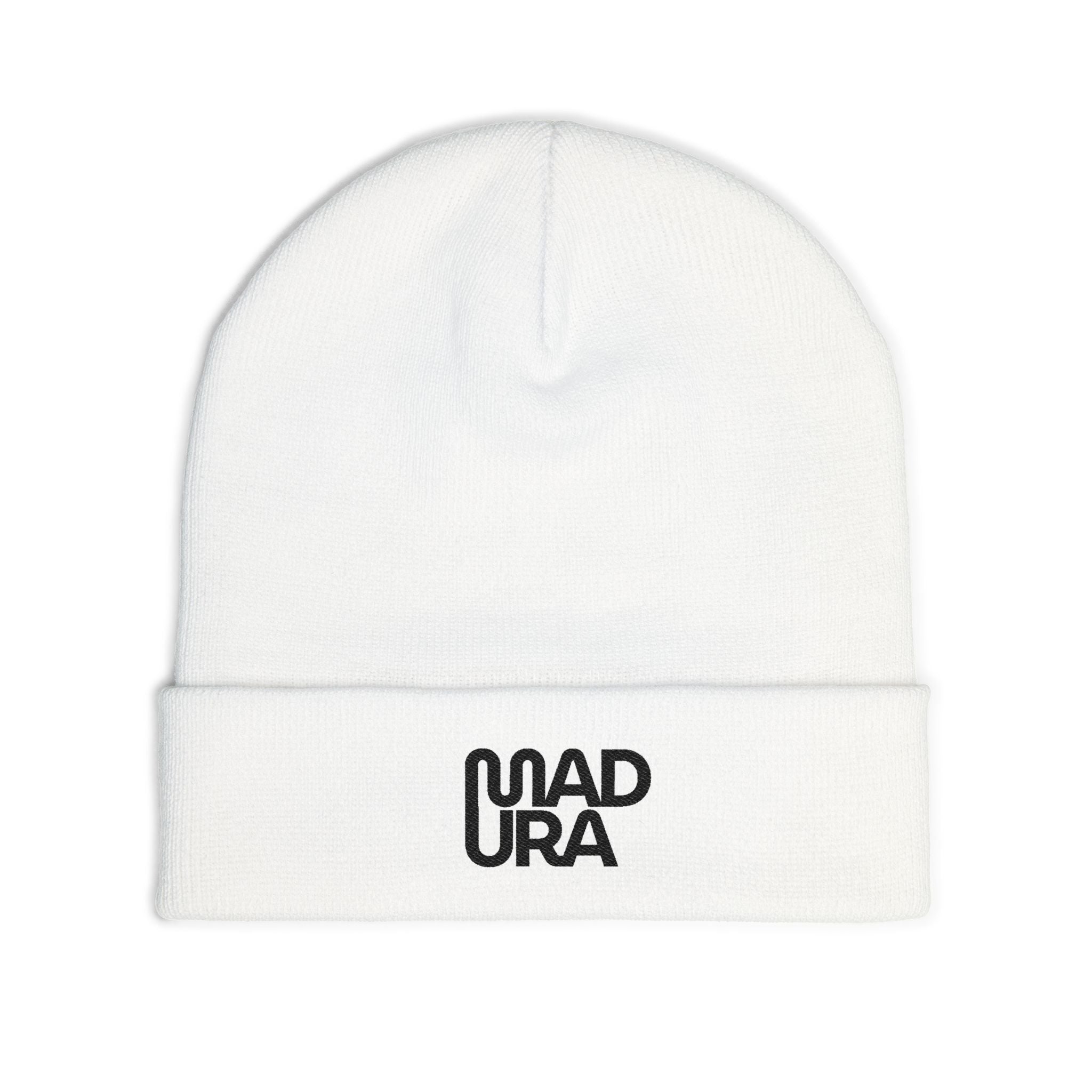 Embroidered 'MADURA' Knit Beanie — Cozy Winter Hat, Minimal Logo Cuffed Beanie