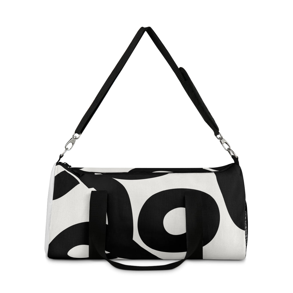 Minimalist White Duffel Bag with Black Script Accent — Travel & Gym Weekender