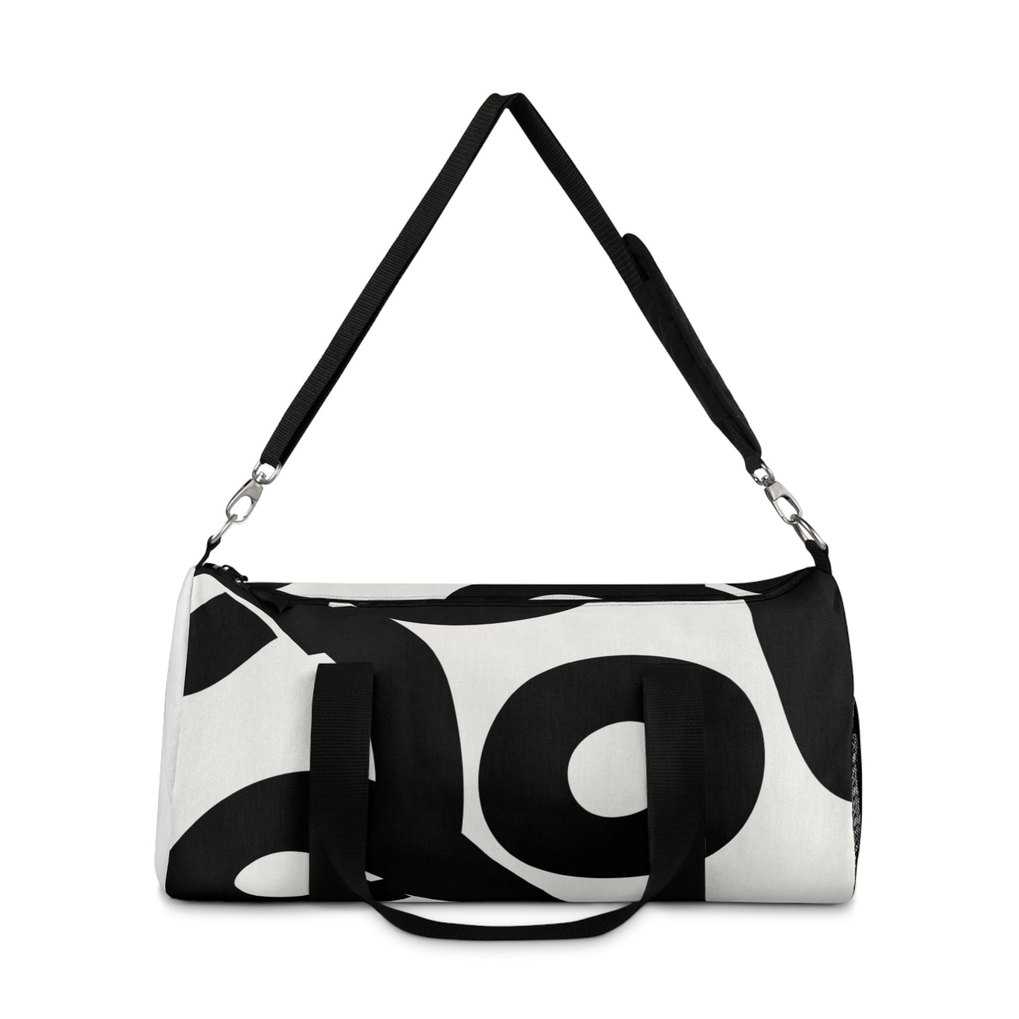 Minimalist White Duffel Bag with Black Script Accent — Travel & Gym Weekender
