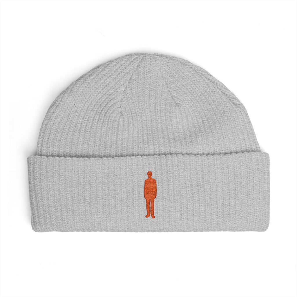Embroidered Silhouette Cuff Beanie — Minimalist Figure Knit Hat