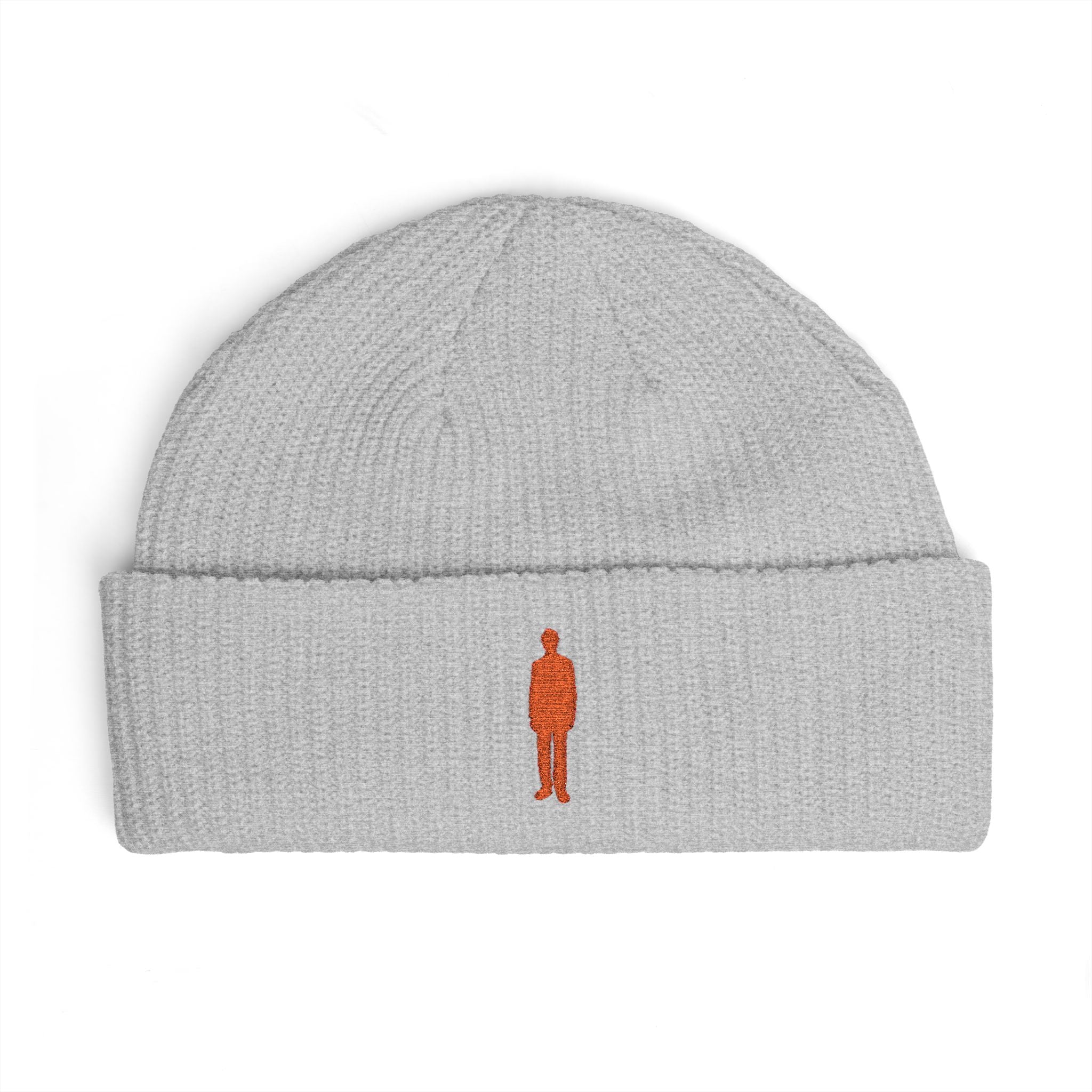 Embroidered Silhouette Cuff Beanie — Minimalist Figure Knit Hat