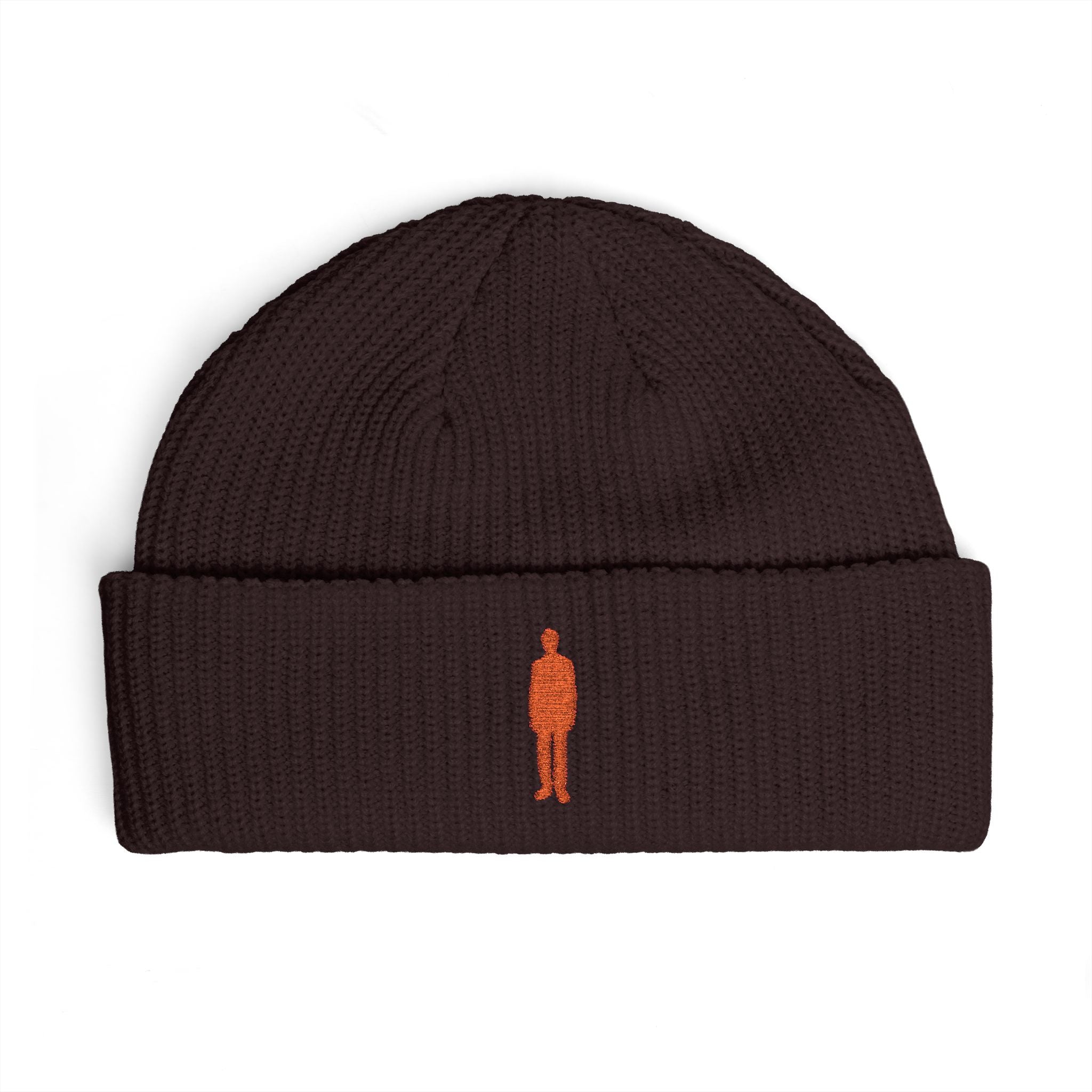 Embroidered Silhouette Cuff Beanie — Minimalist Figure Knit Hat