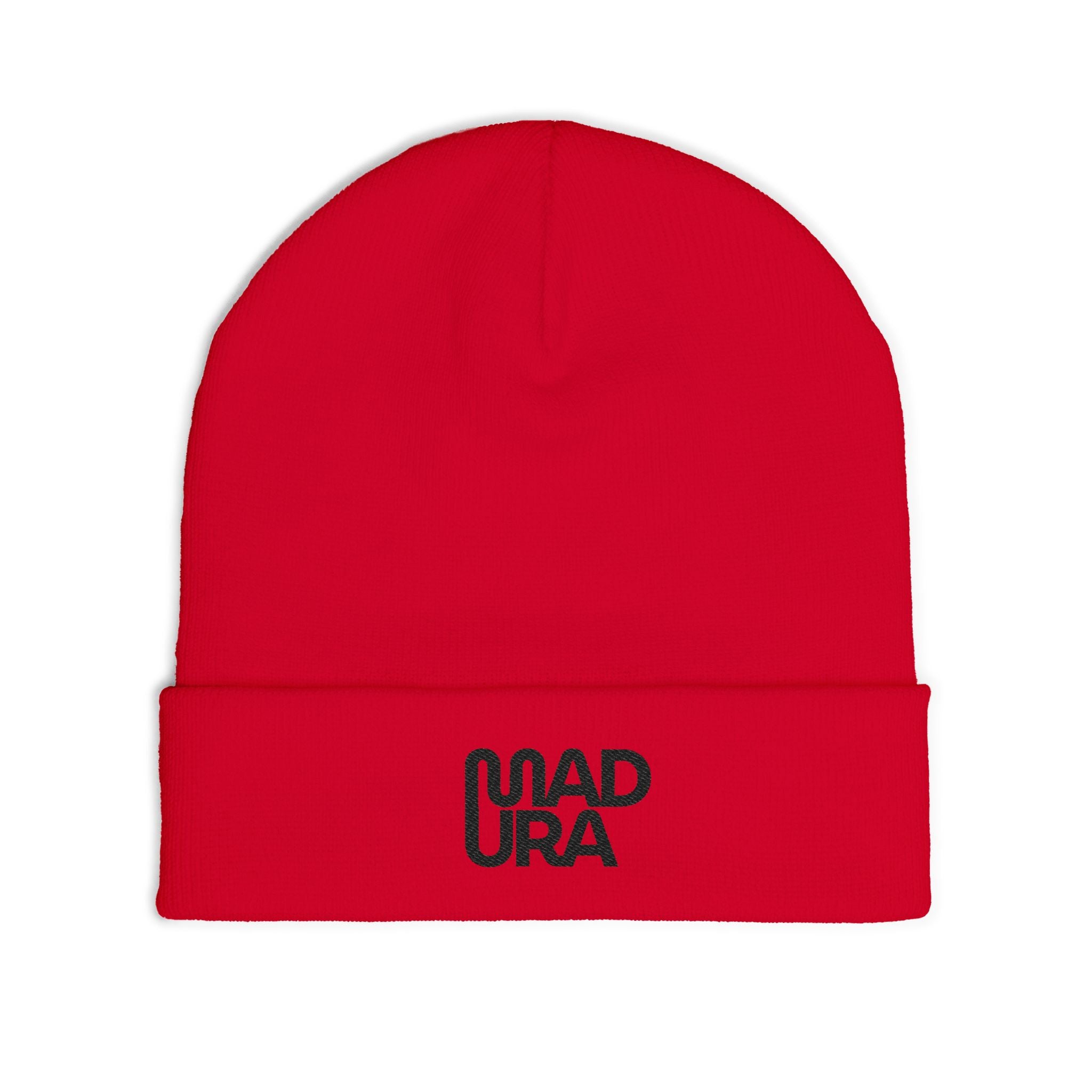Embroidered 'MADURA' Knit Beanie — Cozy Winter Hat, Minimal Logo Cuffed Beanie