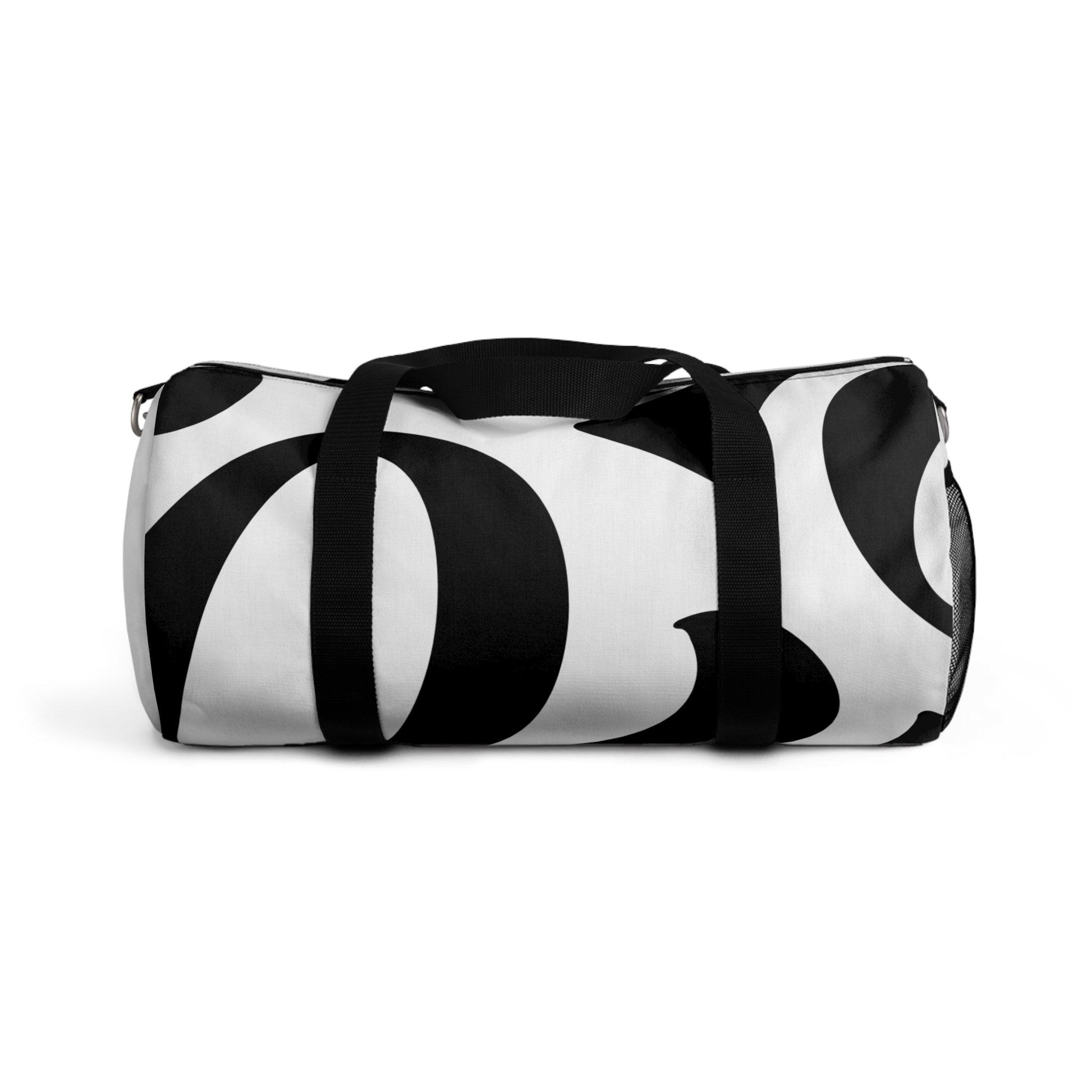 Monogram Black & White Duffel Bag — Bold Lettering Travel Gym Bag