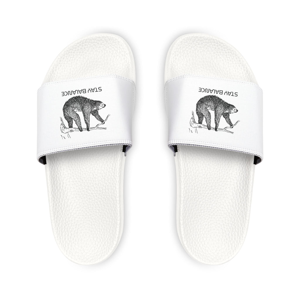 Youth Bear Graphic Slide Sandals — 'Stay Balanced' Removable-Strap Slides