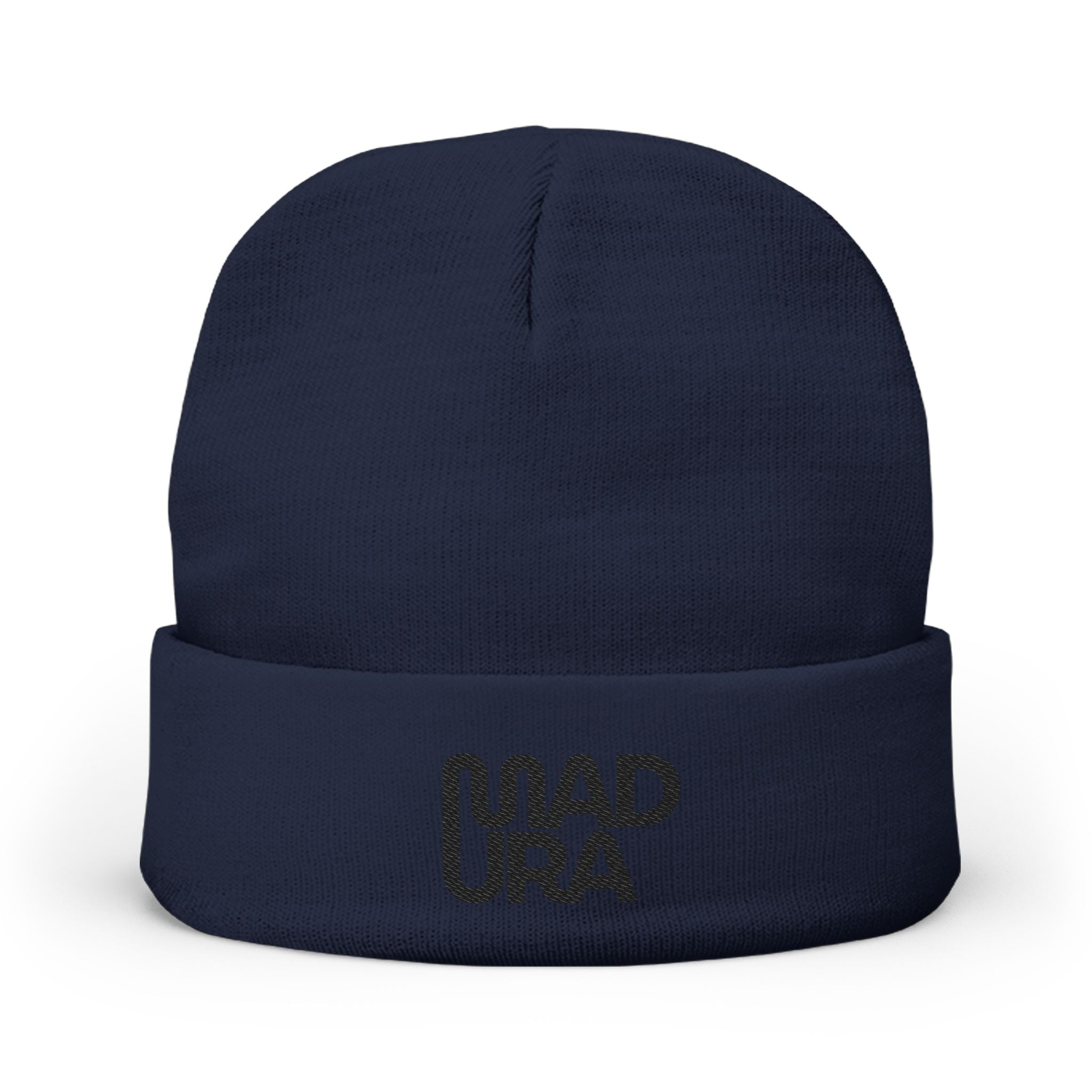 Embroidered 'MADURA' Knit Beanie — Cozy Winter Hat, Minimal Logo Cuffed Beanie