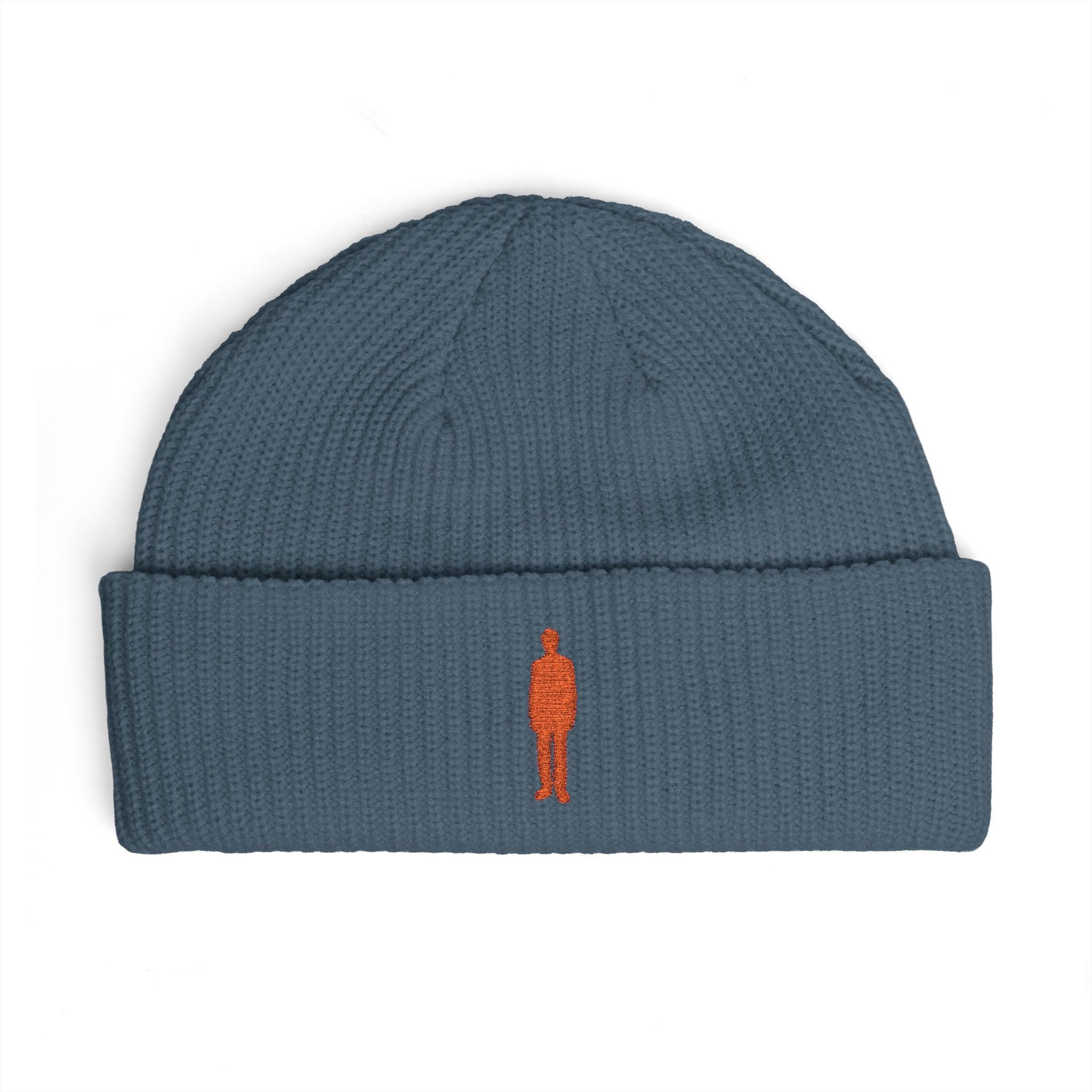 Embroidered Silhouette Cuff Beanie — Minimalist Figure Knit Hat
