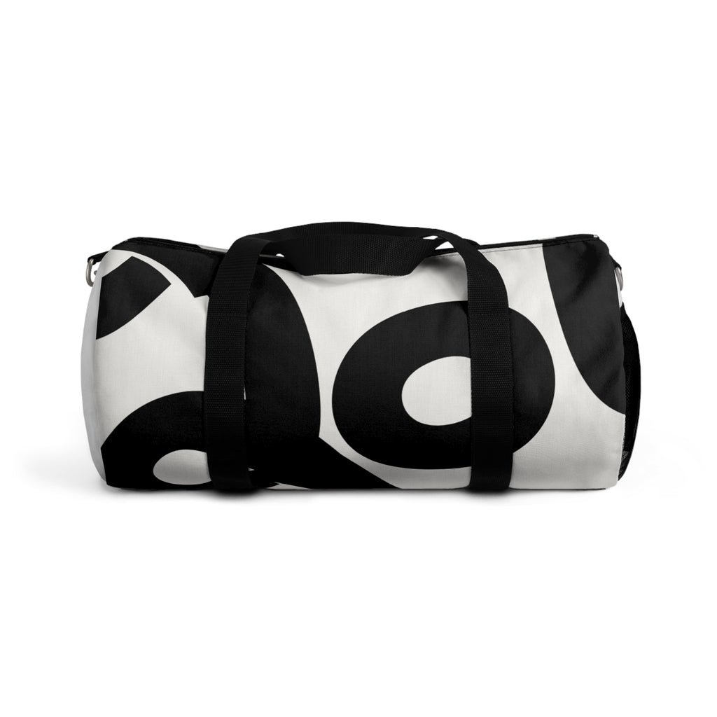 Minimalist White Duffel Bag with Black Script Accent — Travel & Gym Weekender