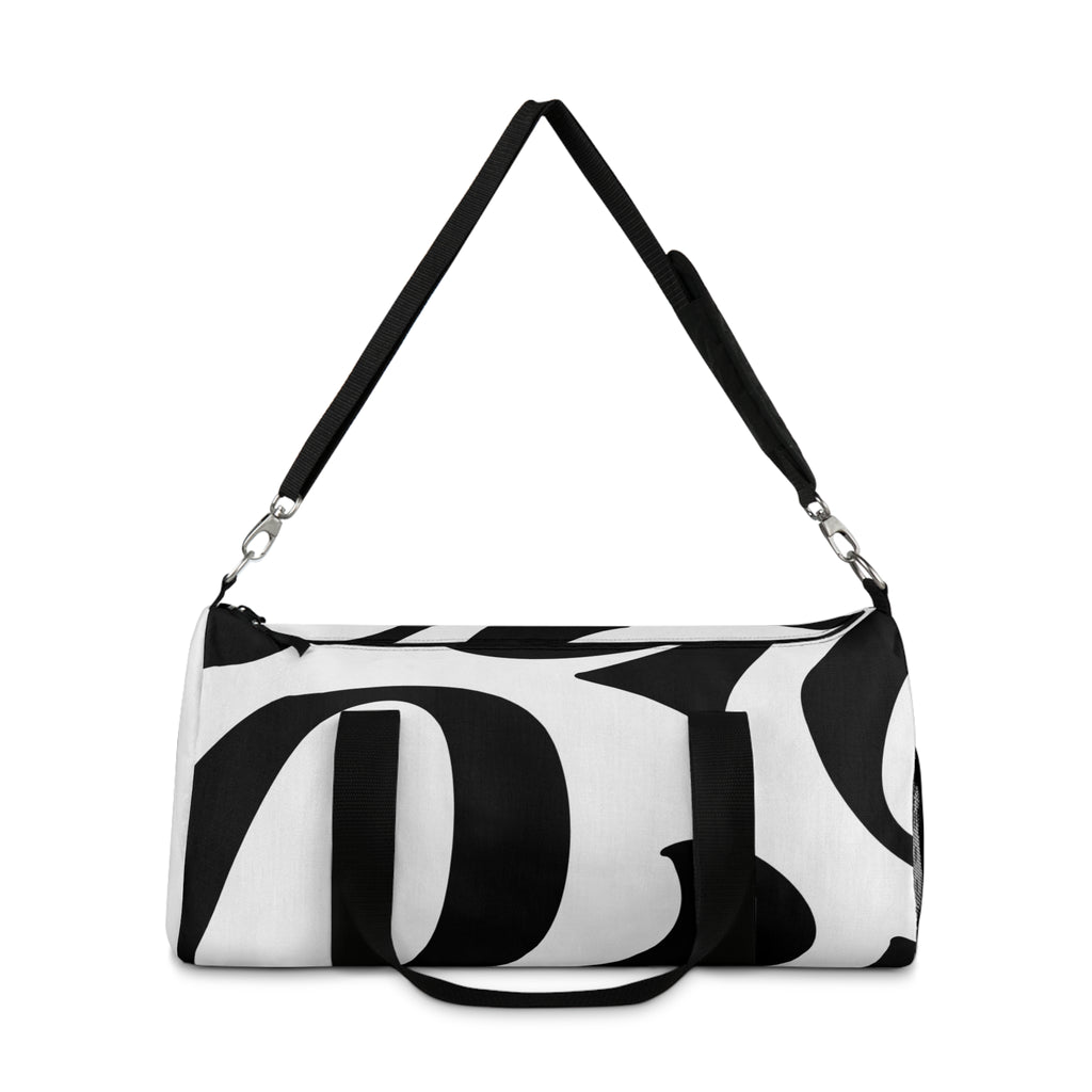 Monogram Black & White Duffel Bag — Bold Lettering Travel Gym Bag
