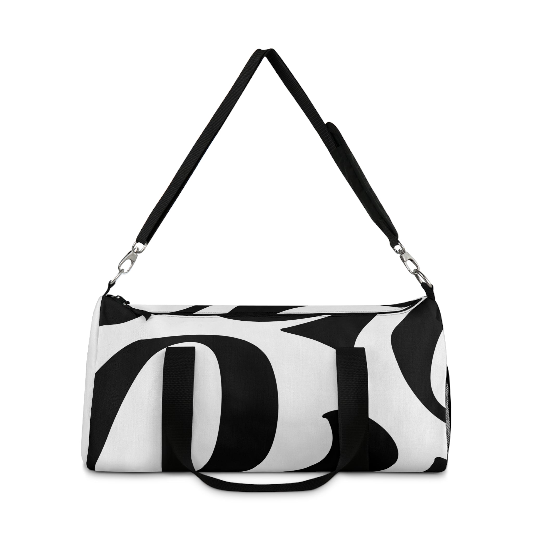 Monogram Black & White Duffel Bag — Bold Lettering Travel Gym Bag