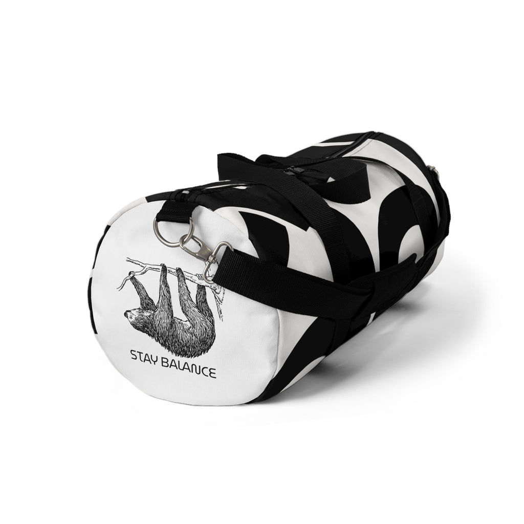 Minimalist White Duffel Bag with Black Script Accent — Travel & Gym Weekender