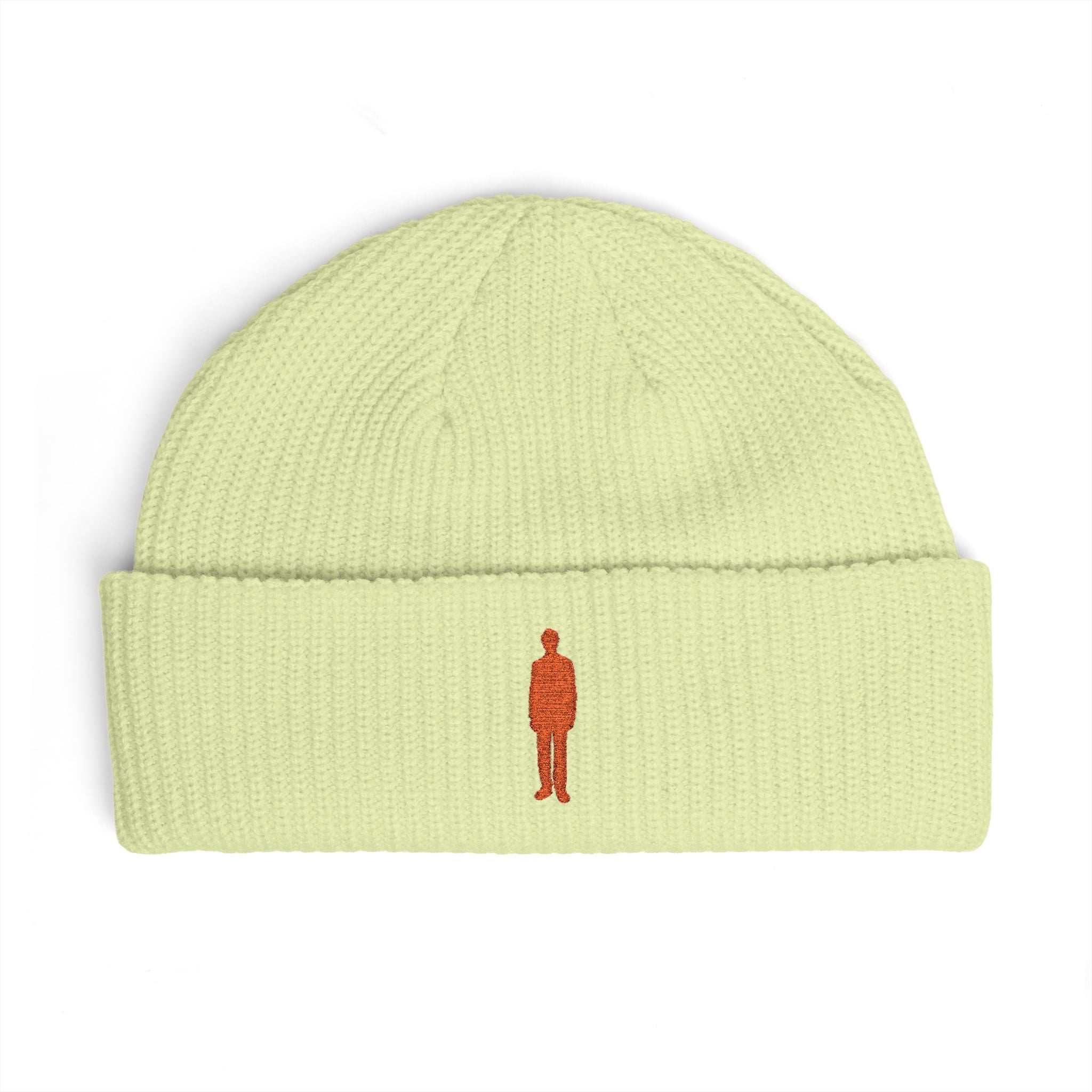 Embroidered Silhouette Cuff Beanie — Minimalist Figure Knit Hat
