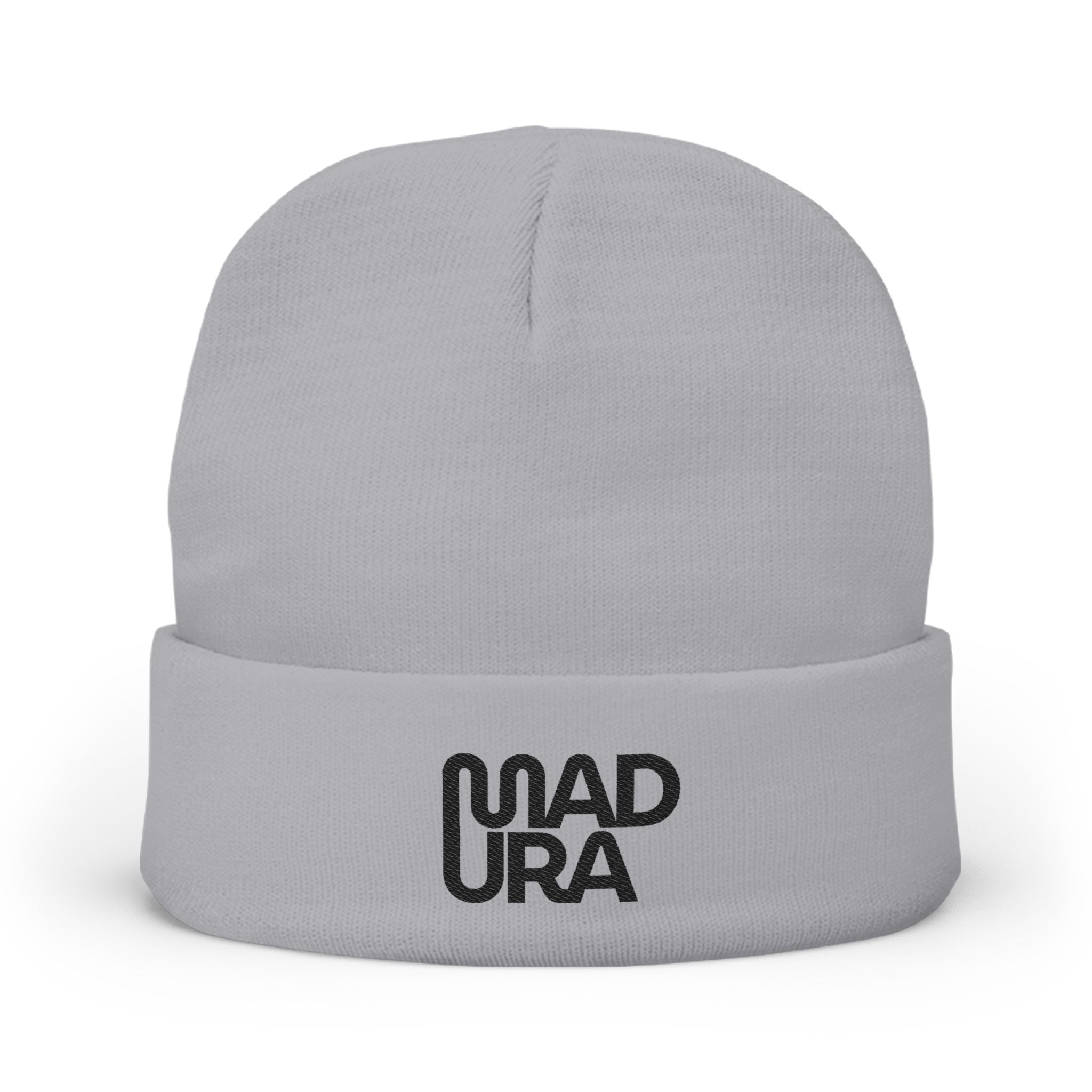 Embroidered 'MADURA' Knit Beanie — Cozy Winter Hat, Minimal Logo Cuffed Beanie