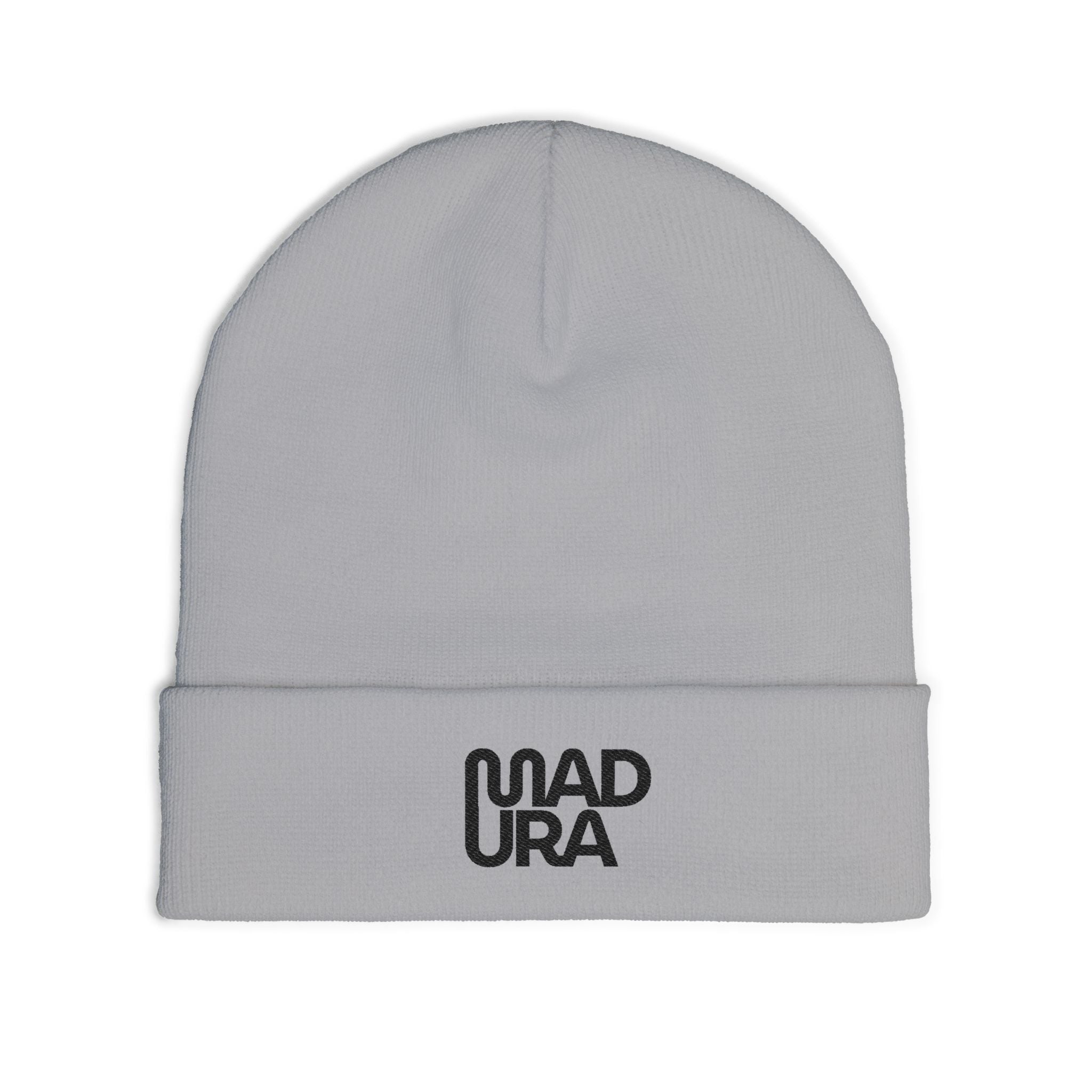 Embroidered 'MADURA' Knit Beanie — Cozy Winter Hat, Minimal Logo Cuffed Beanie