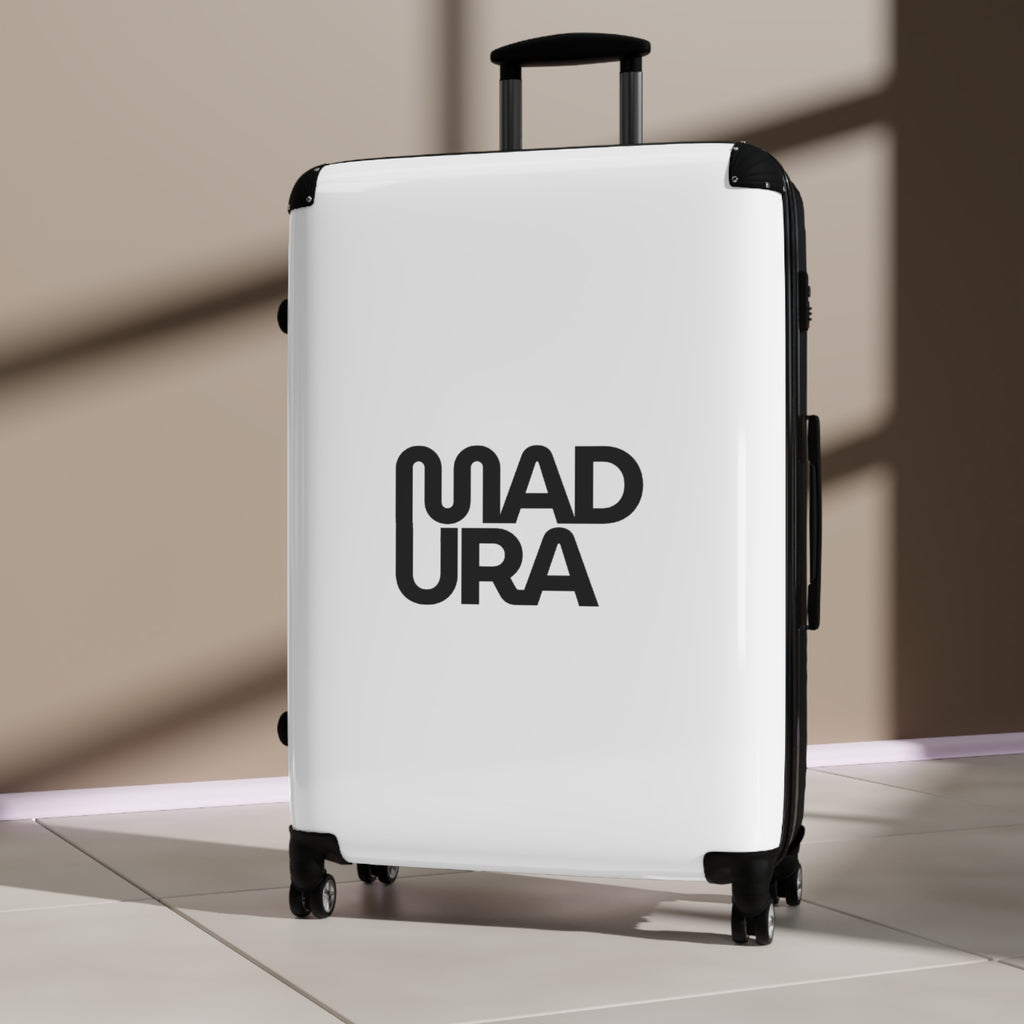 Bold Typographic Suitcase - Modern Black & White Travel Luggage with 'MADURA' Design