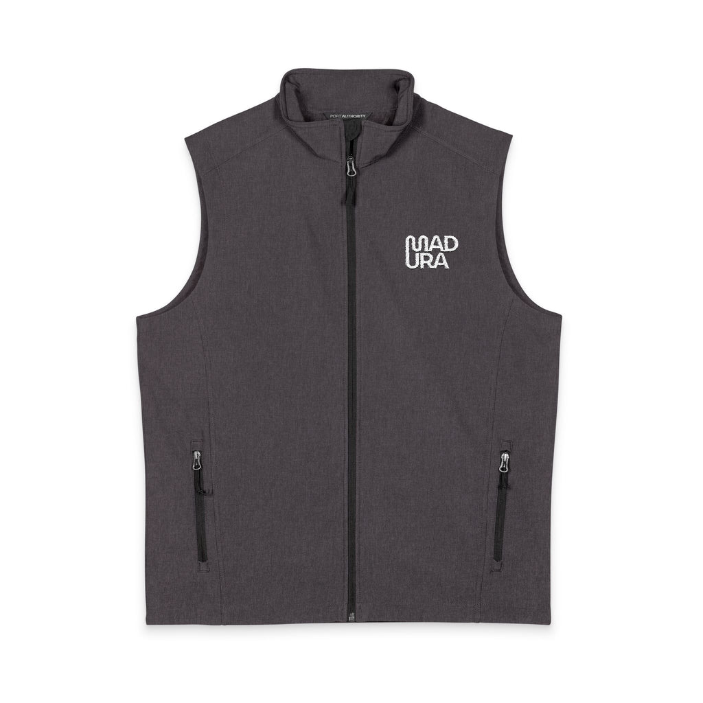 Men's Soft Shell Vest — Minimal 'Dad Vibe' Chest Logo, Water-Resistant Outdoor Layer
