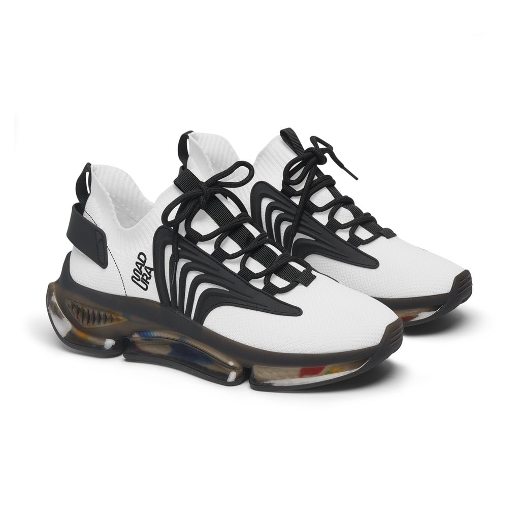 Women's Mesh Sneakers — Lightweight White Knit Athletic Shoes with Color-Speckled Sole
