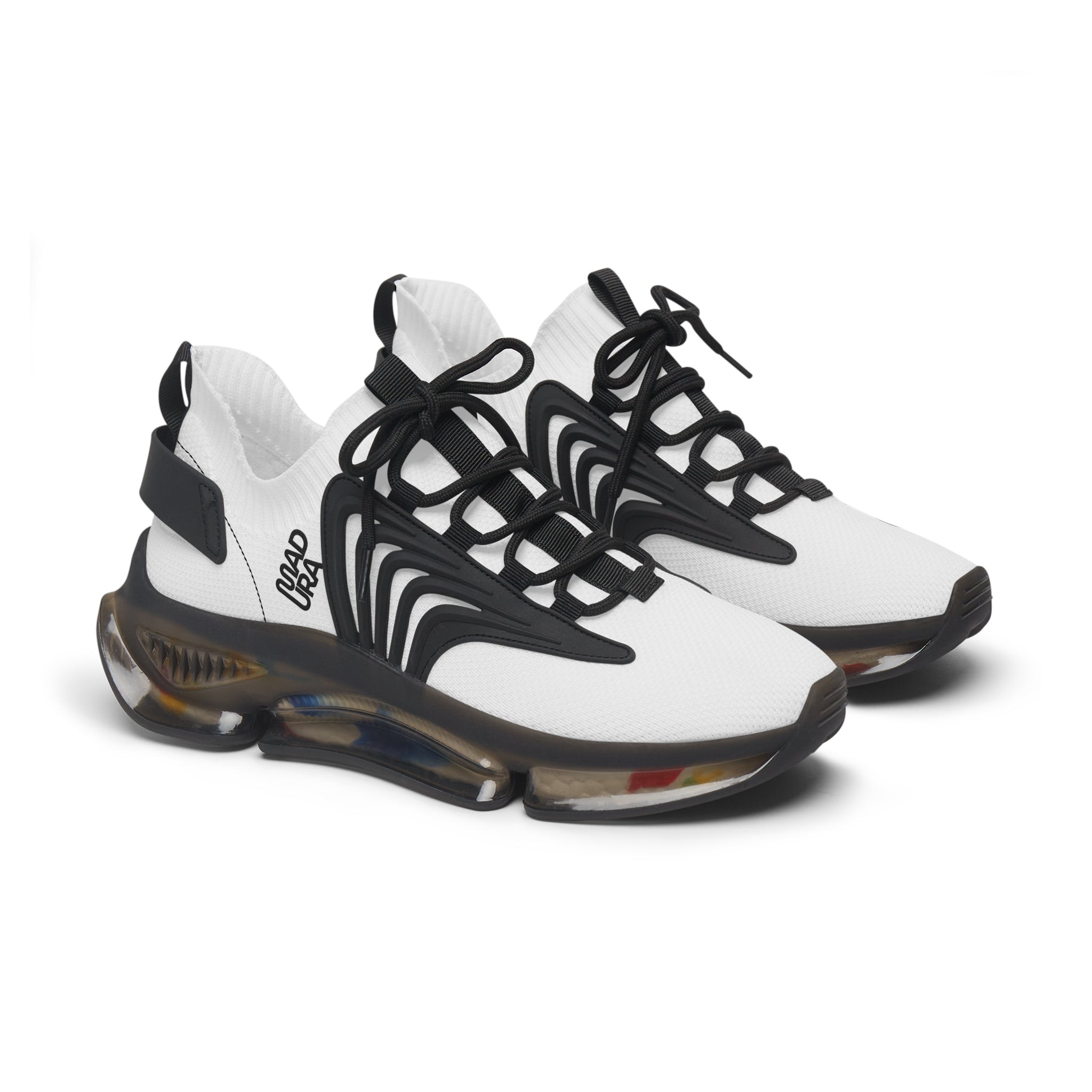 Women's Mesh Sneakers — Lightweight White Knit Athletic Shoes with Color-Speckled Sole