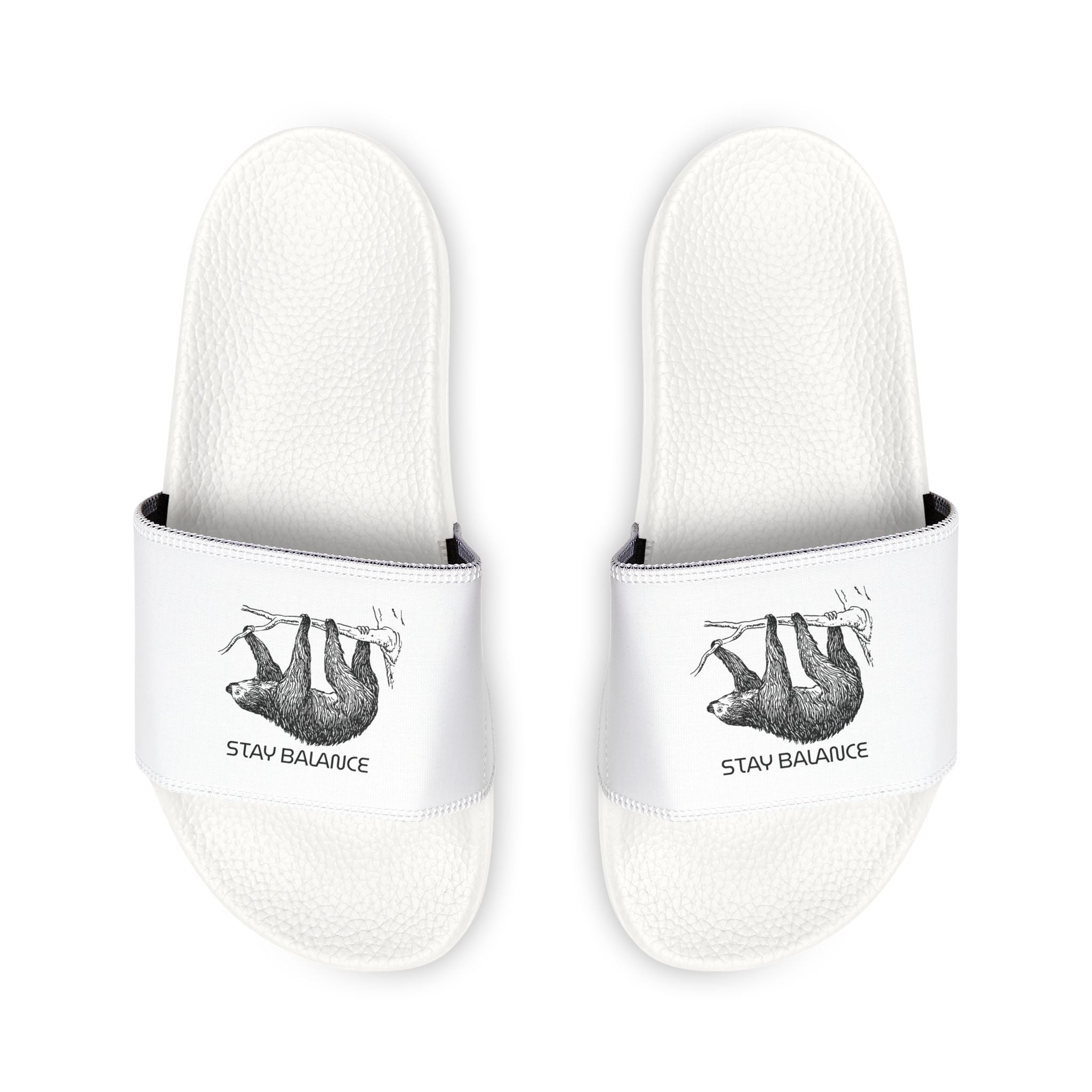Youth Bear Graphic Slide Sandals — 'Stay Balanced' Removable-Strap Slides