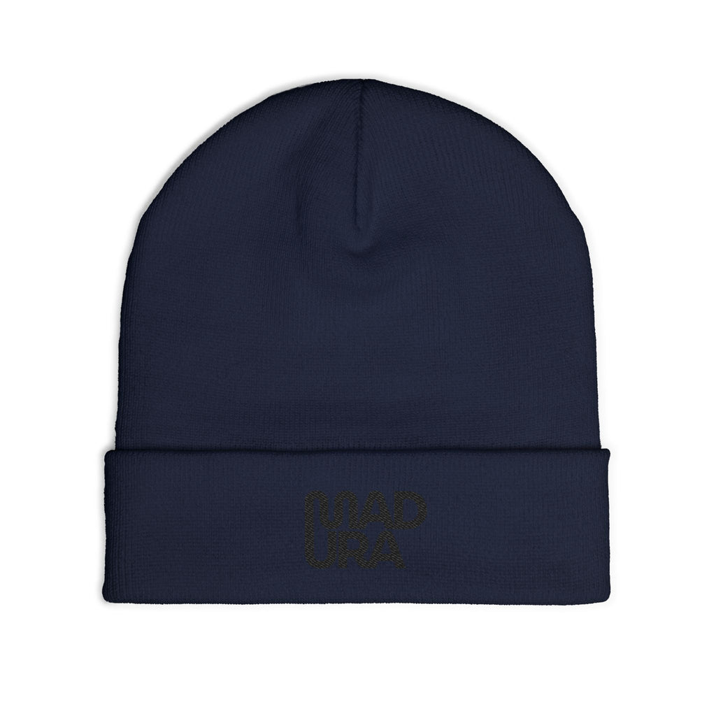 Embroidered 'MADURA' Knit Beanie — Cozy Winter Hat, Minimal Logo Cuffed Beanie
