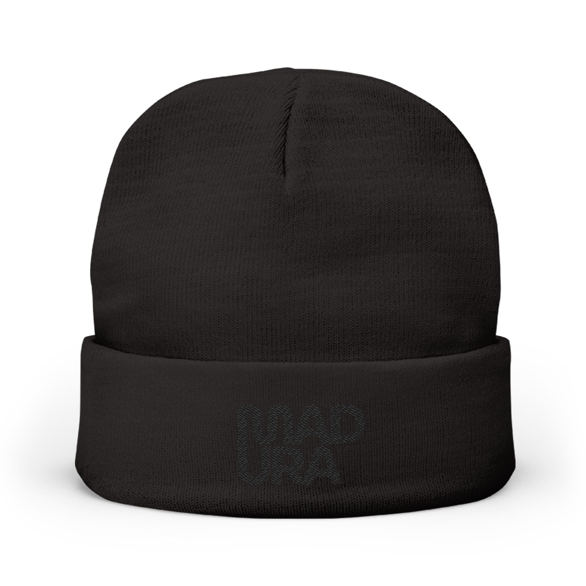 Embroidered 'MADURA' Knit Beanie — Cozy Winter Hat, Minimal Logo Cuffed Beanie