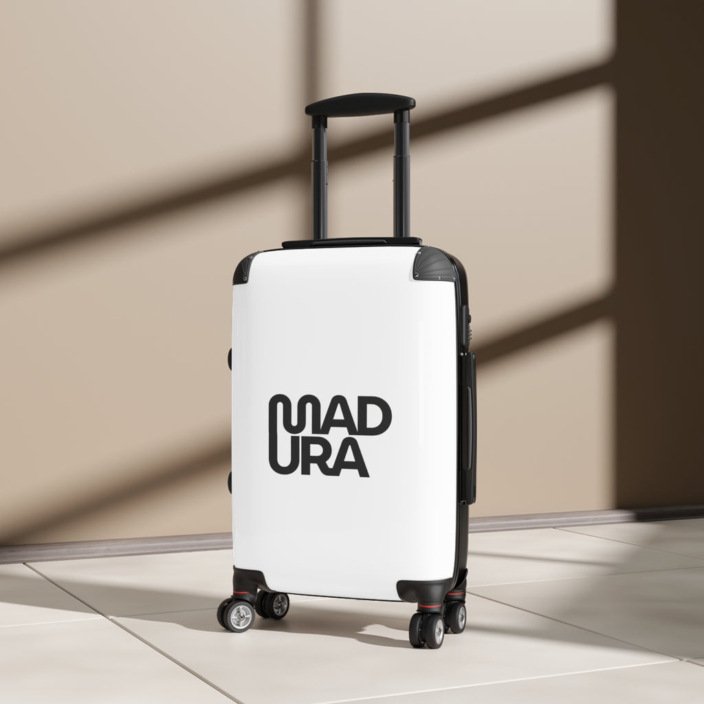 Bold Typographic Suitcase - Modern Black & White Travel Luggage with 'MADURA' Design