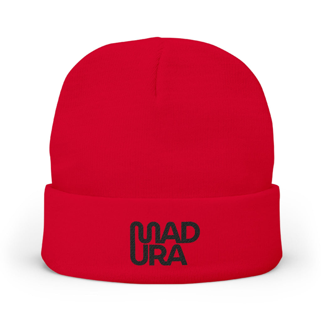 Embroidered 'MADURA' Knit Beanie — Cozy Winter Hat, Minimal Logo Cuffed Beanie