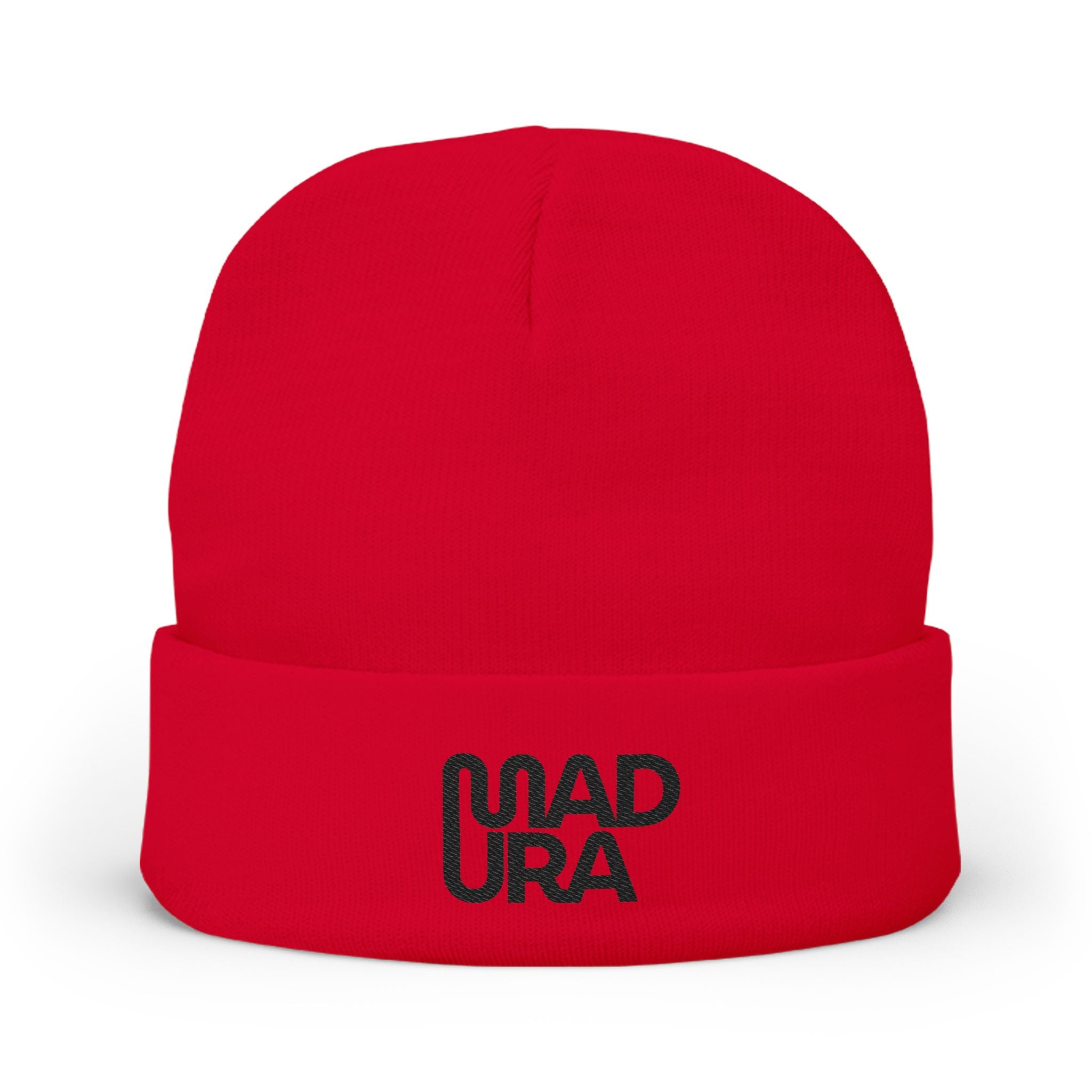 Embroidered 'MADURA' Knit Beanie — Cozy Winter Hat, Minimal Logo Cuffed Beanie